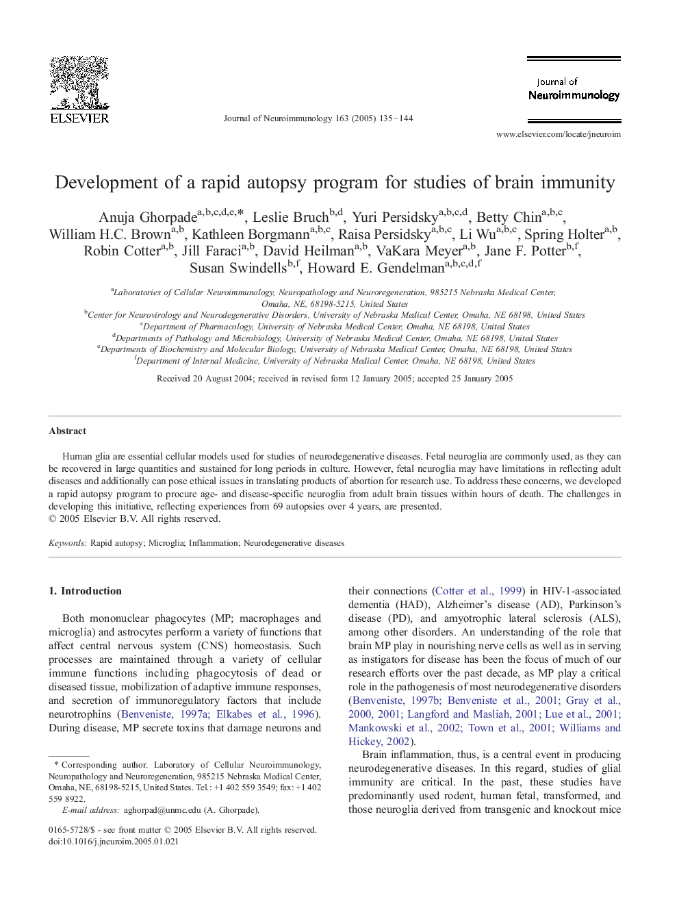 Development of a rapid autopsy program for studies of brain immunity