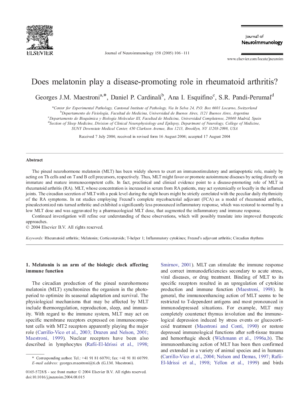 Does melatonin play a disease-promoting role in rheumatoid arthritis?