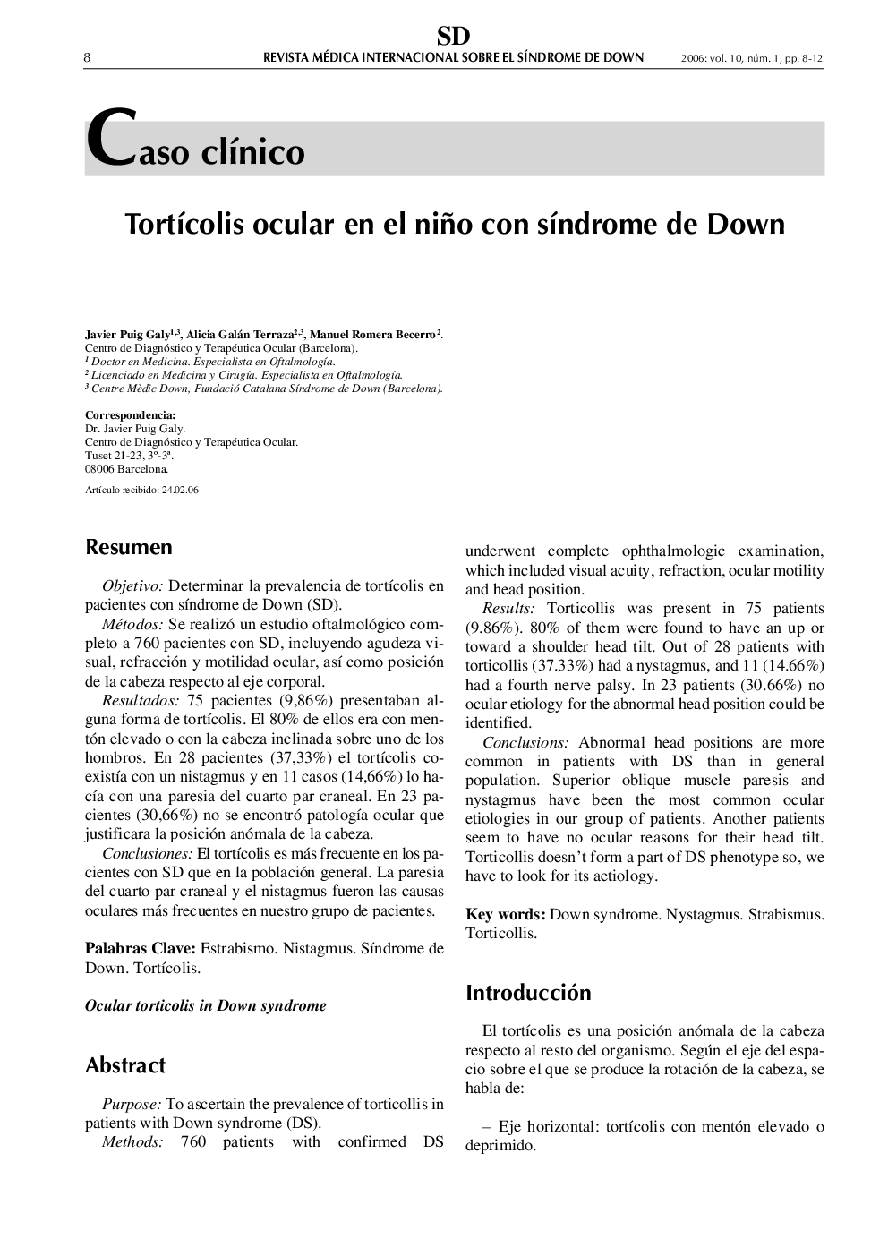 TortÃ­colis ocular en el niño con sÃ­ndrome de Down