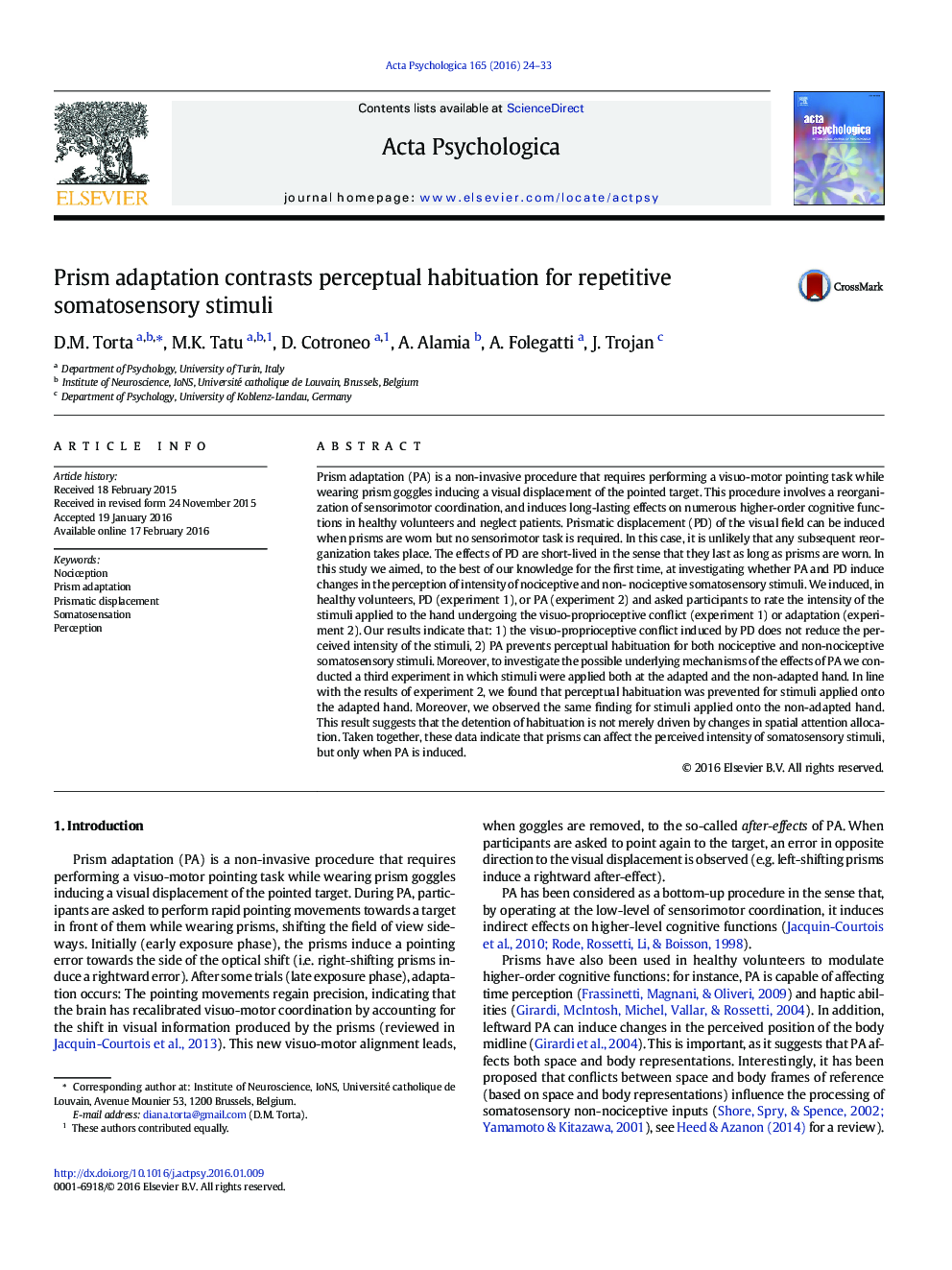 Prism adaptation contrasts perceptual habituation for repetitive somatosensory stimuli