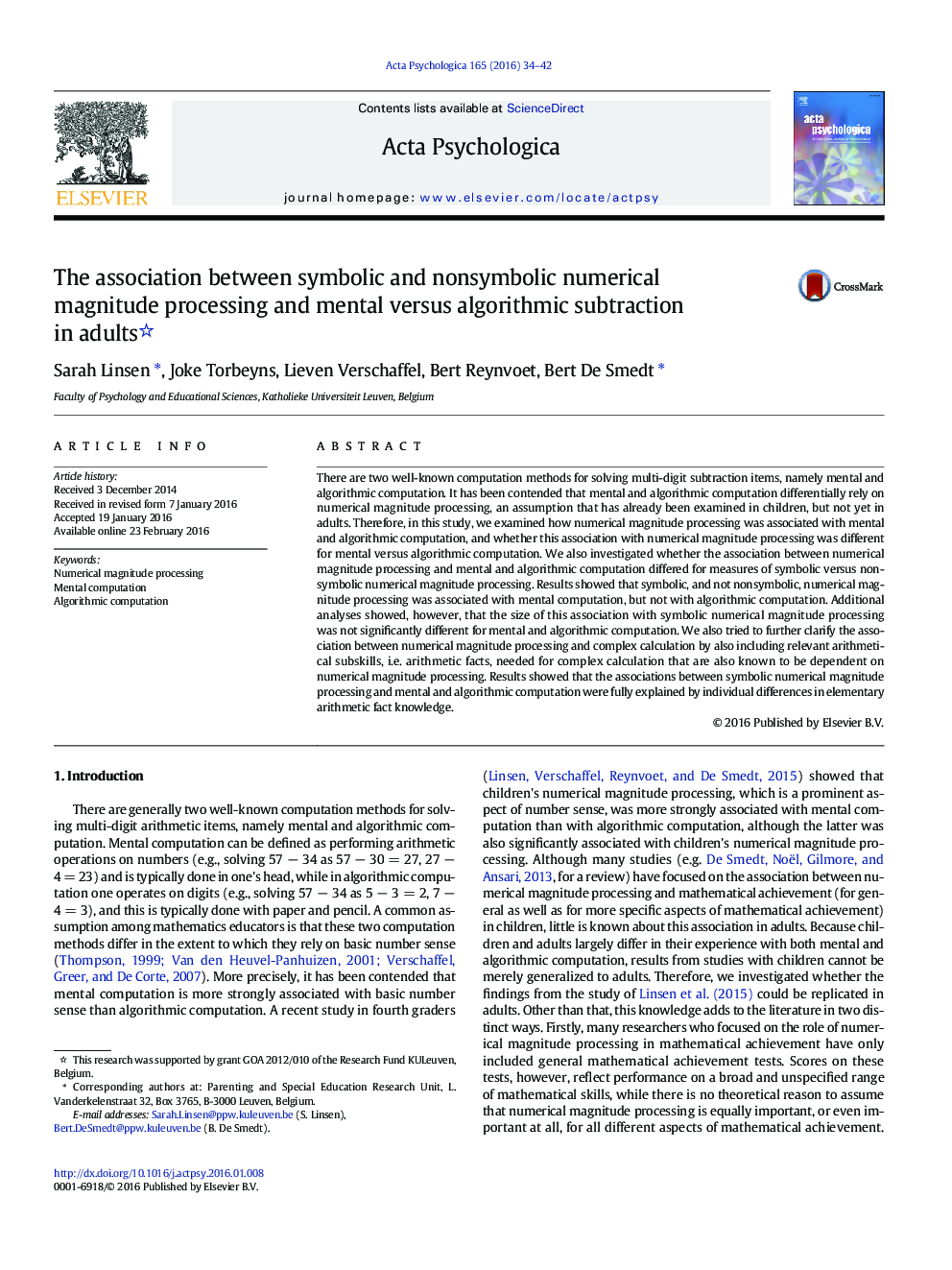 The association between symbolic and nonsymbolic numerical magnitude processing and mental versus algorithmic subtraction in adults 