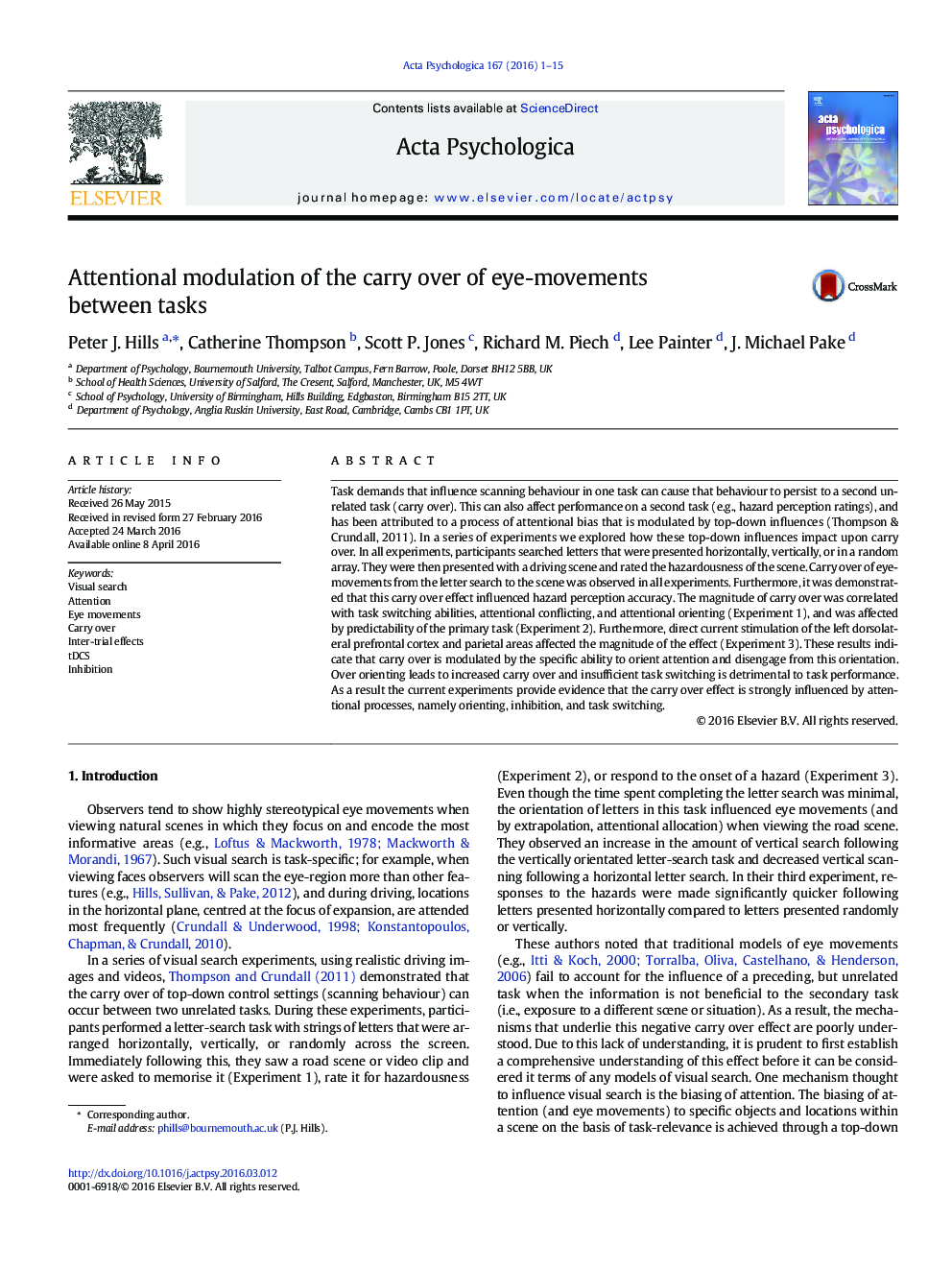 Attentional modulation of the carry over of eye-movements between tasks