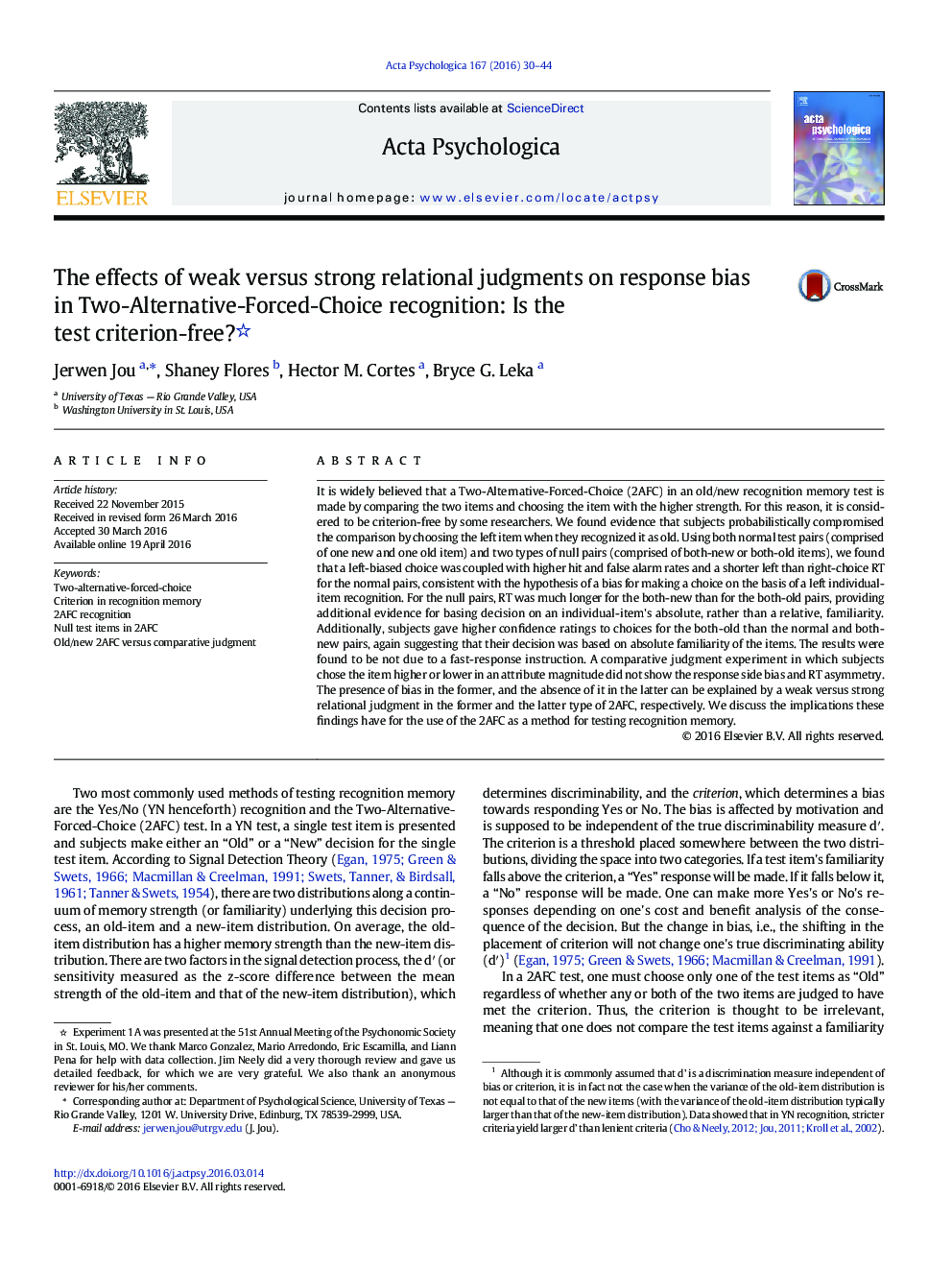 The effects of weak versus strong relational judgments on response bias in Two-Alternative-Forced-Choice recognition: Is the test criterion-free? 