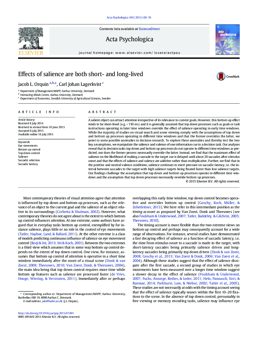 Effects of salience are both short- and long-lived