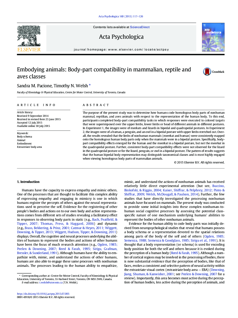 Embodying animals: Body-part compatibility in mammalian, reptile and aves classes