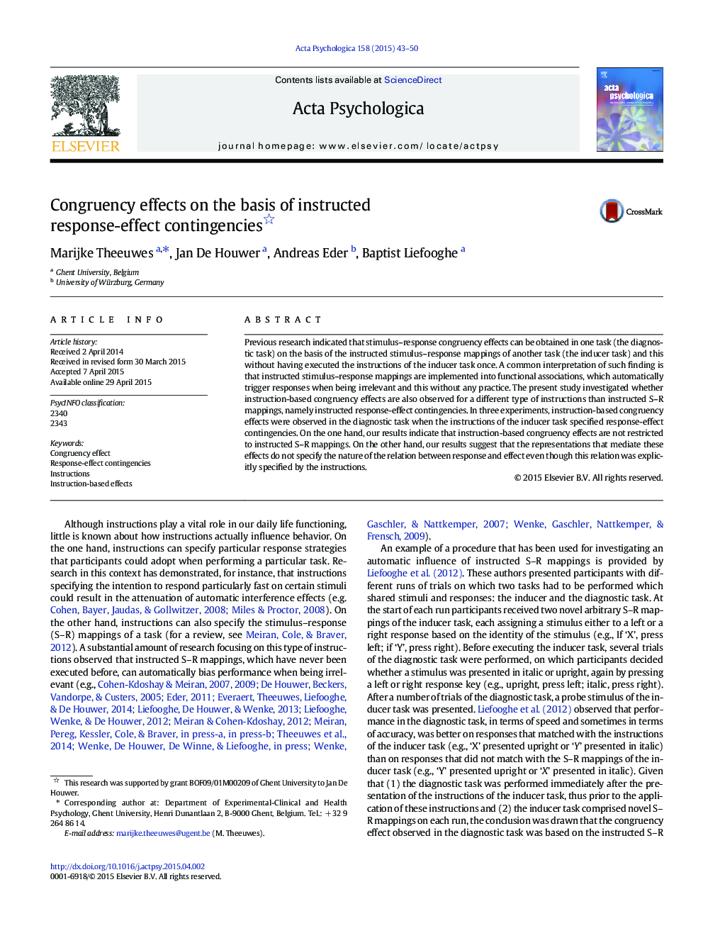 Congruency effects on the basis of instructed response-effect contingencies 