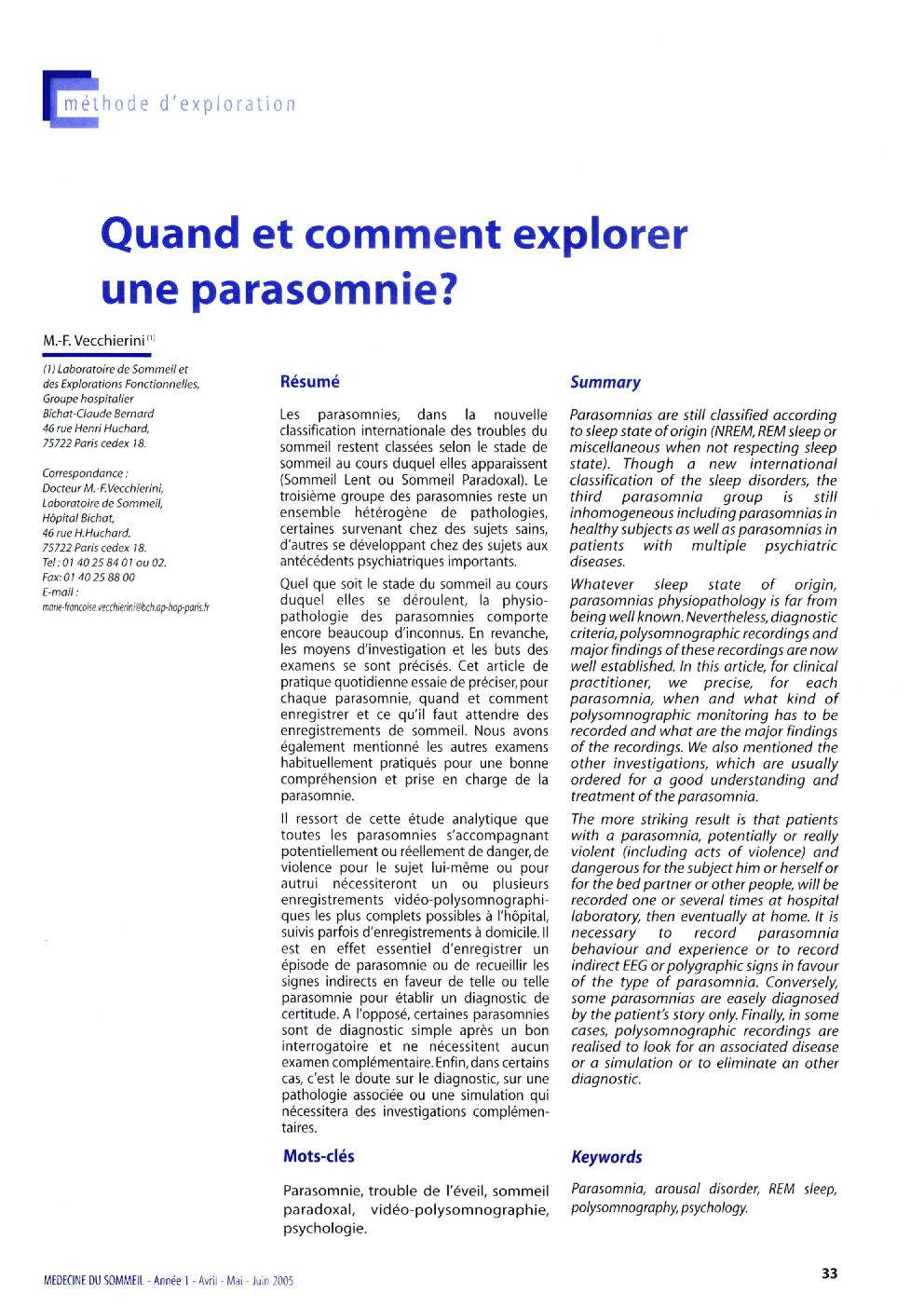 Quand et comment explorer une parasomnie?