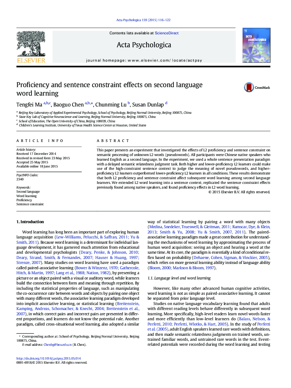 Proficiency and sentence constraint effects on second language word learning