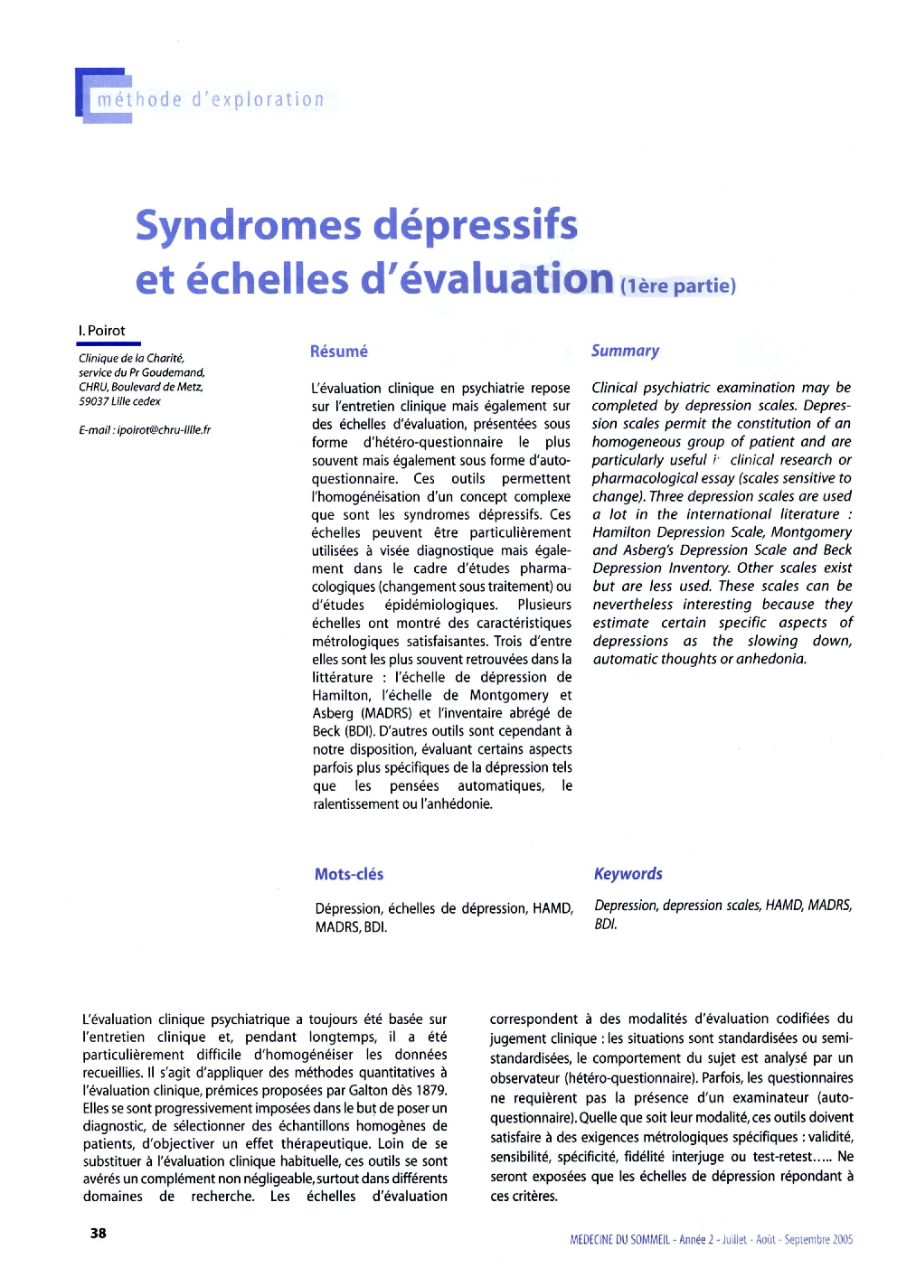 عکس صفحه اول مقاله: Syndromes dépressifs et échelles d'évaluation (1 ère partie) Syndromes dépressifs et échelles d'évaluation (1 ère partie)