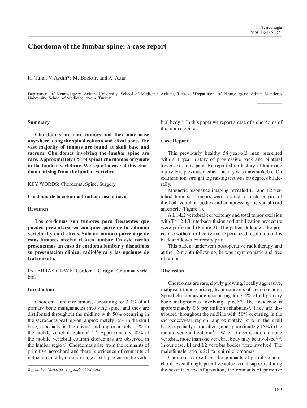 Chordoma of the lumbar spine: a case report