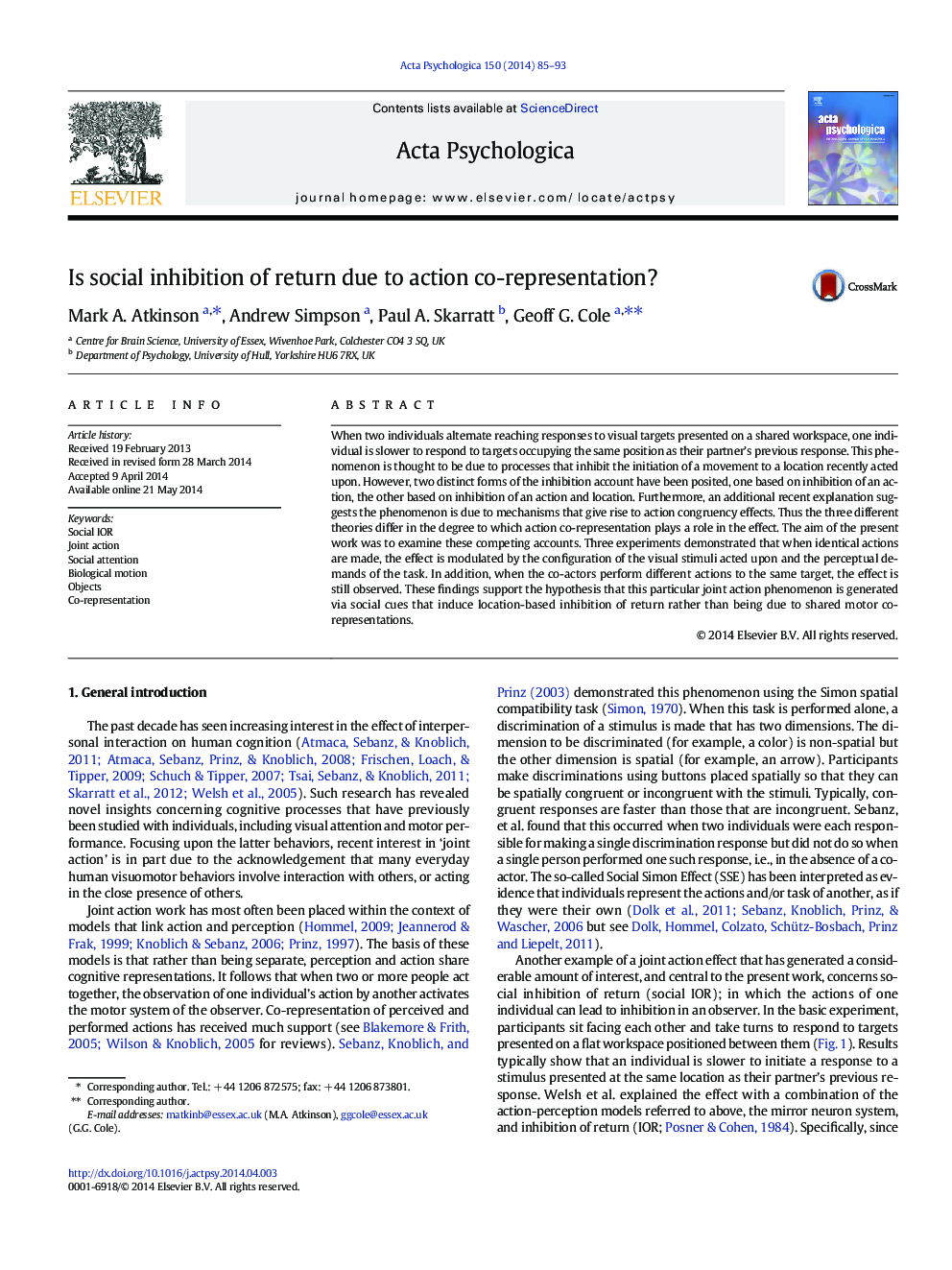 Is social inhibition of return due to action co-representation?