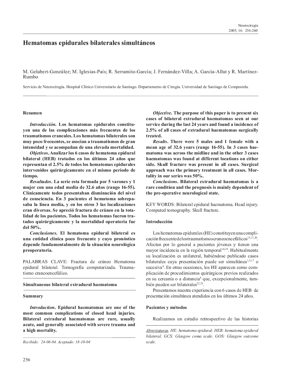 Hematomas epidurales bilaterales simultáneos