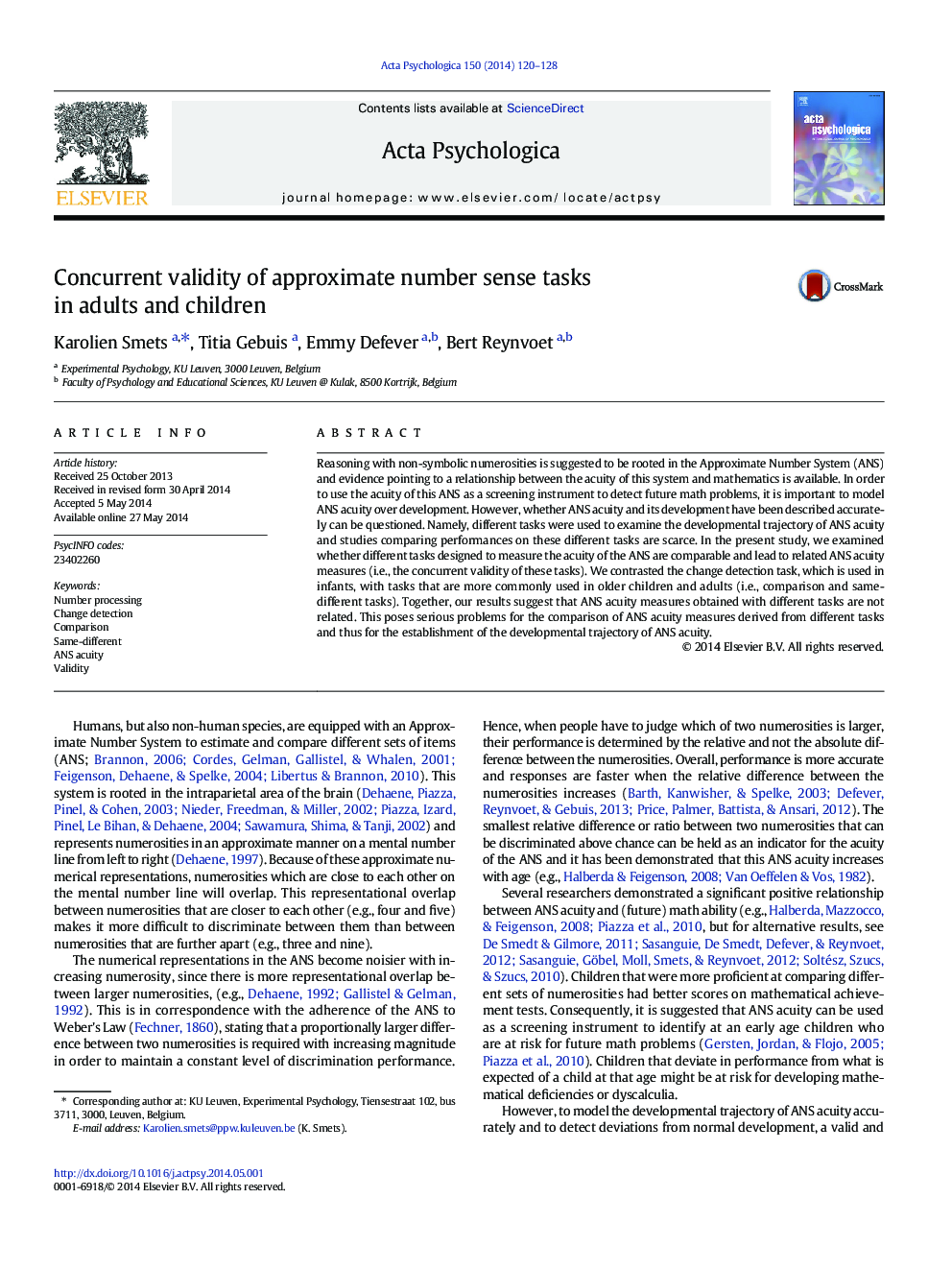 Concurrent validity of approximate number sense tasks in adults and children