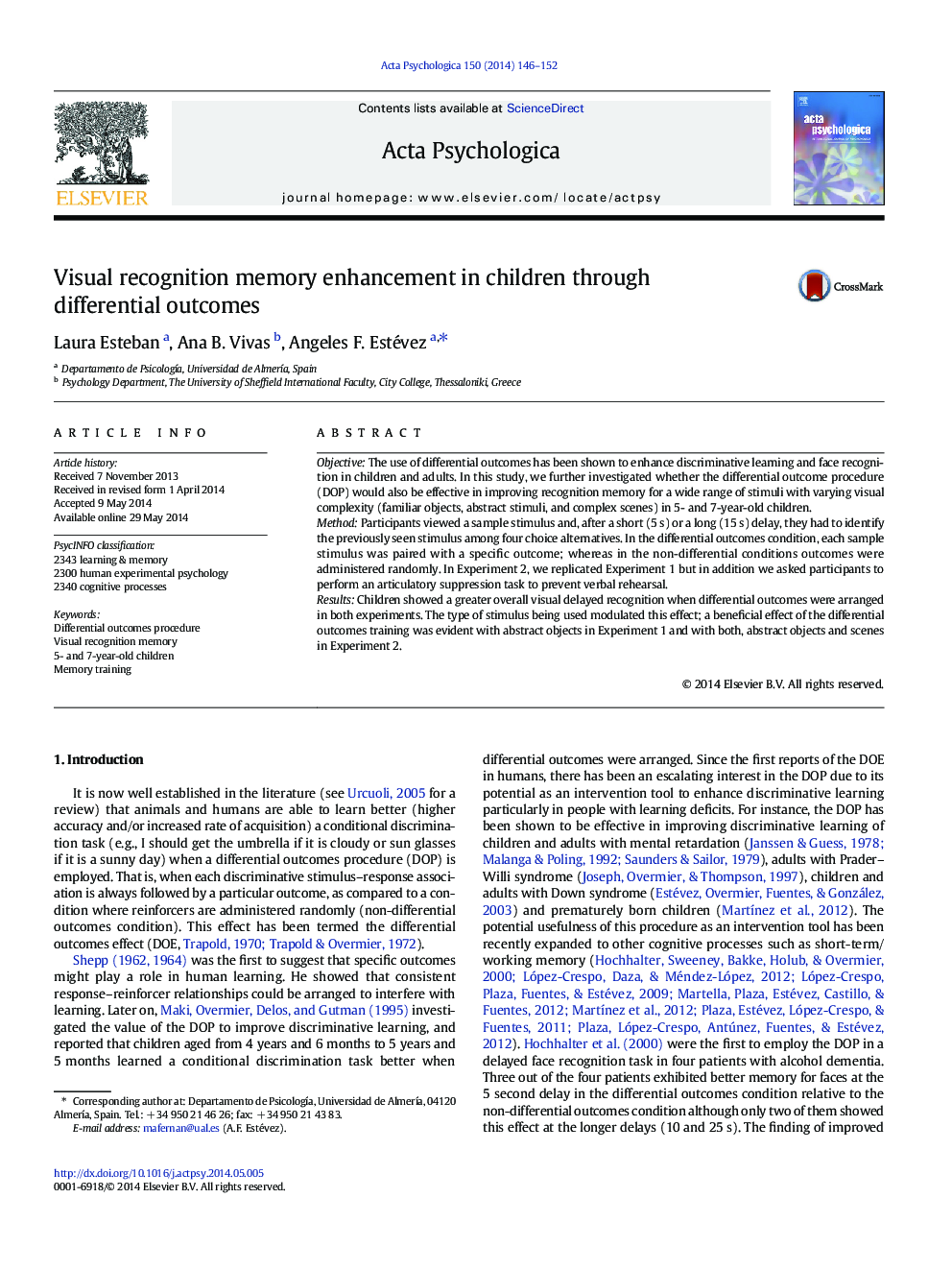 Visual recognition memory enhancement in children through differential outcomes