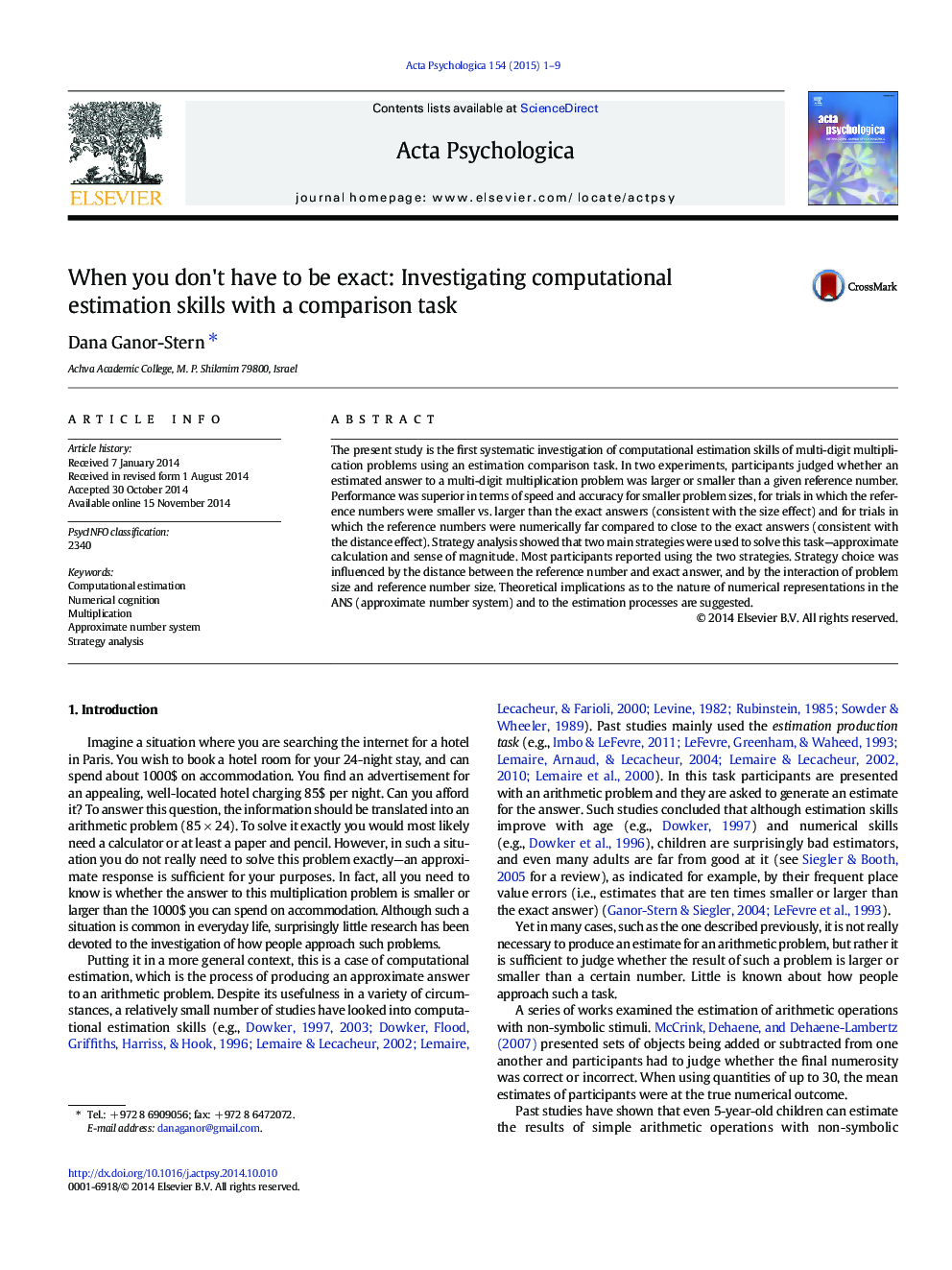 When you don't have to be exact: Investigating computational estimation skills with a comparison task