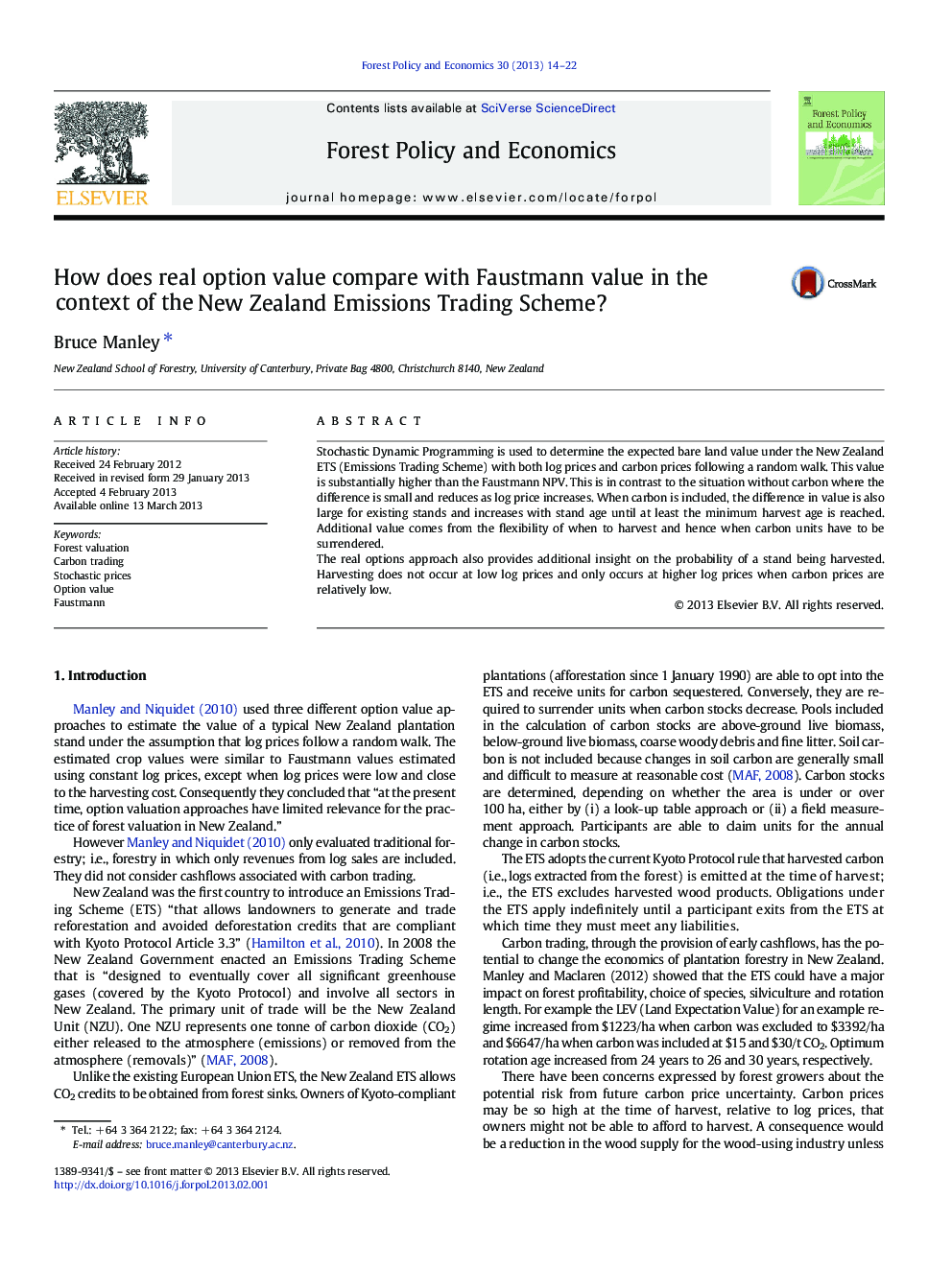 How does real option value compare with Faustmann value in the context of the New Zealand Emissions Trading Scheme?