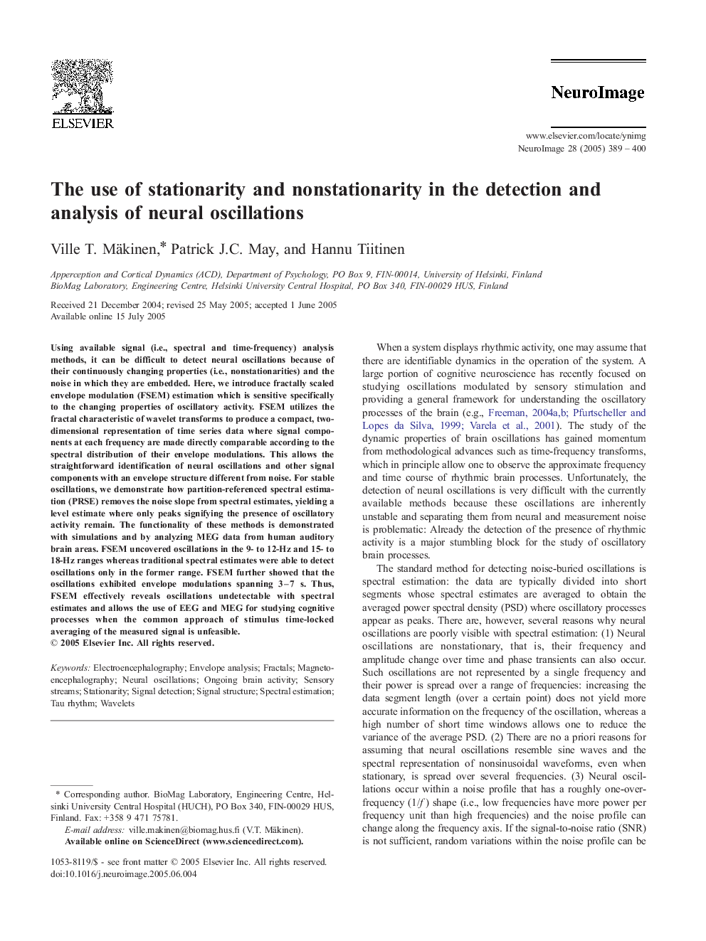 The use of stationarity and nonstationarity in the detection and analysis of neural oscillations