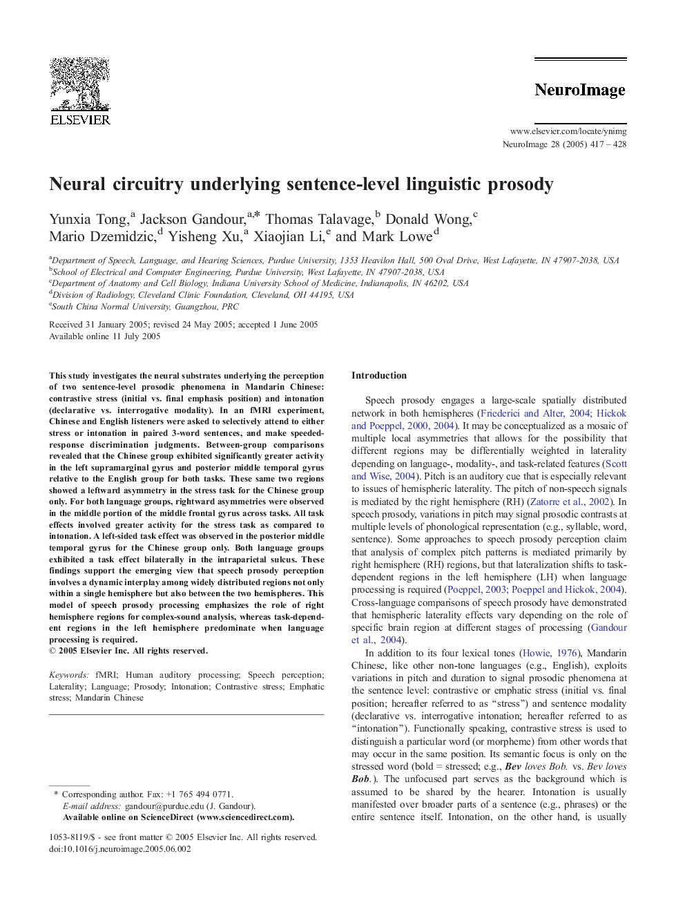 Neural circuitry underlying sentence-level linguistic prosody