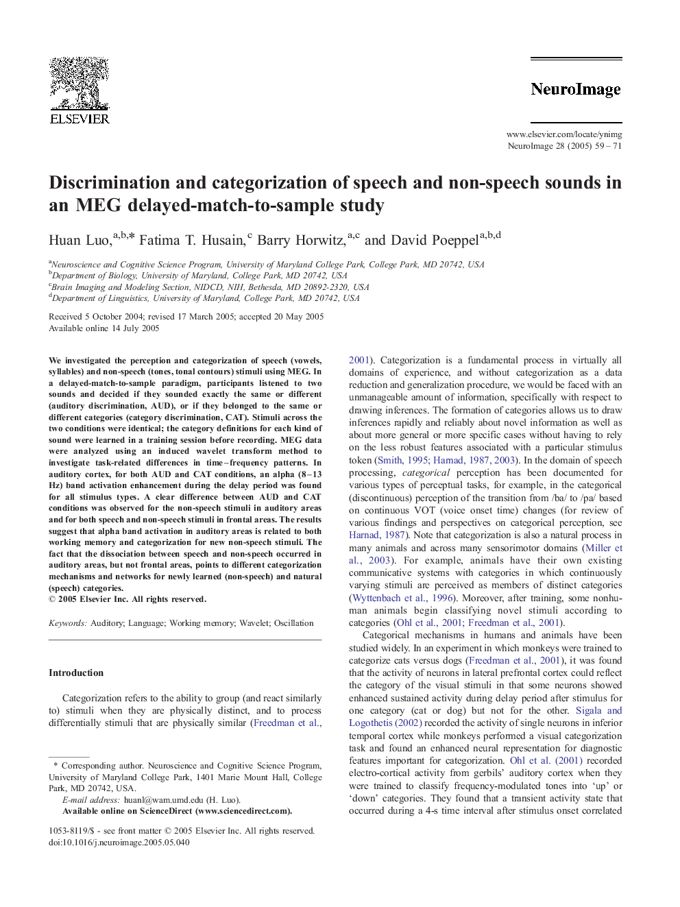 Discrimination and categorization of speech and non-speech sounds in an MEG delayed-match-to-sample study