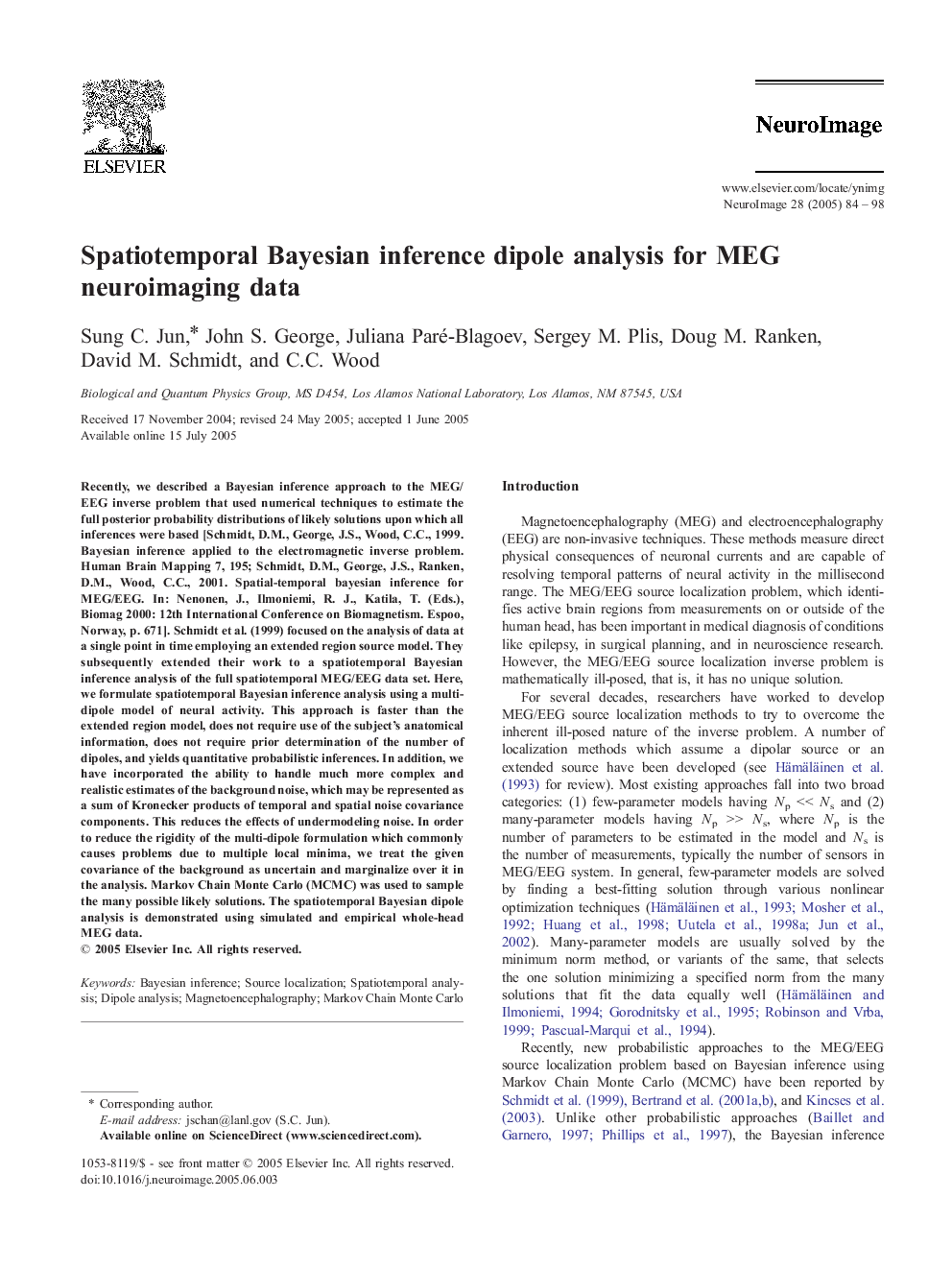 Spatiotemporal Bayesian inference dipole analysis for MEG neuroimaging data