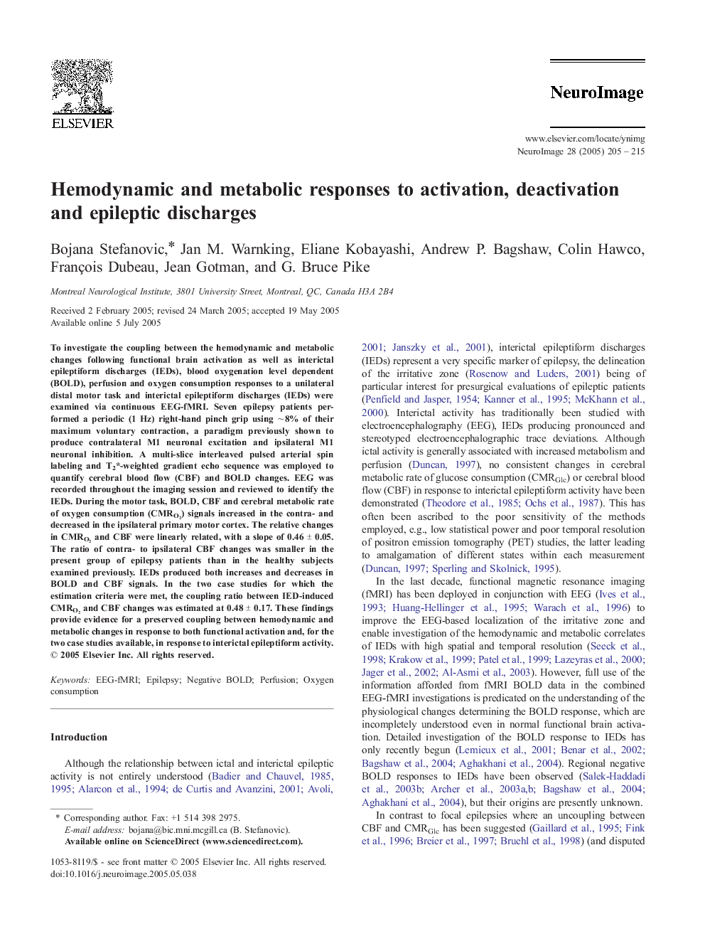 Hemodynamic and metabolic responses to activation, deactivation and epileptic discharges