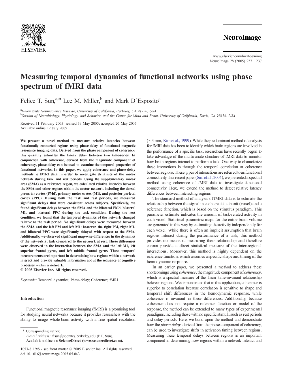 Measuring temporal dynamics of functional networks using phase spectrum of fMRI data