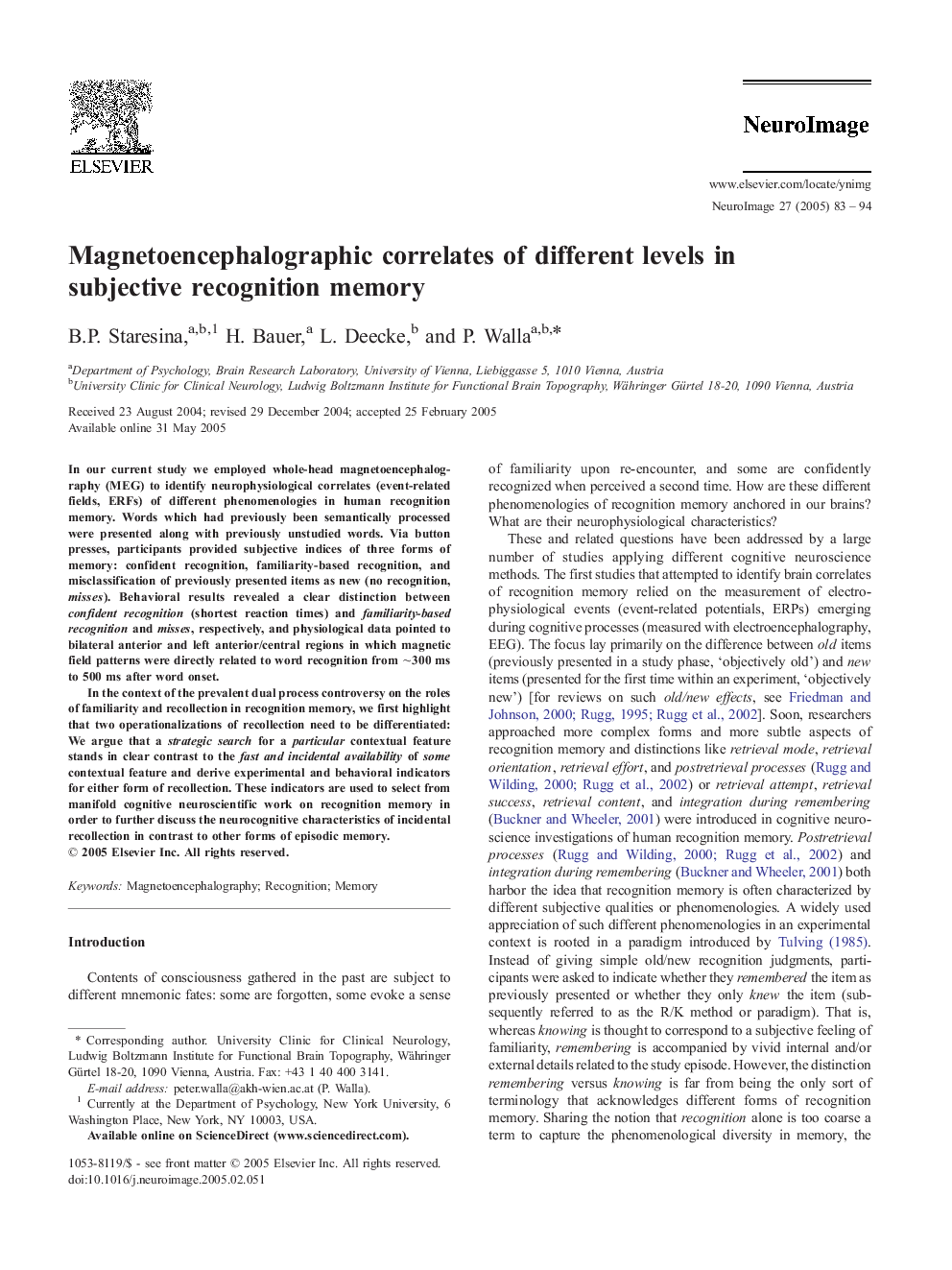 Magnetoencephalographic correlates of different levels in subjective recognition memory