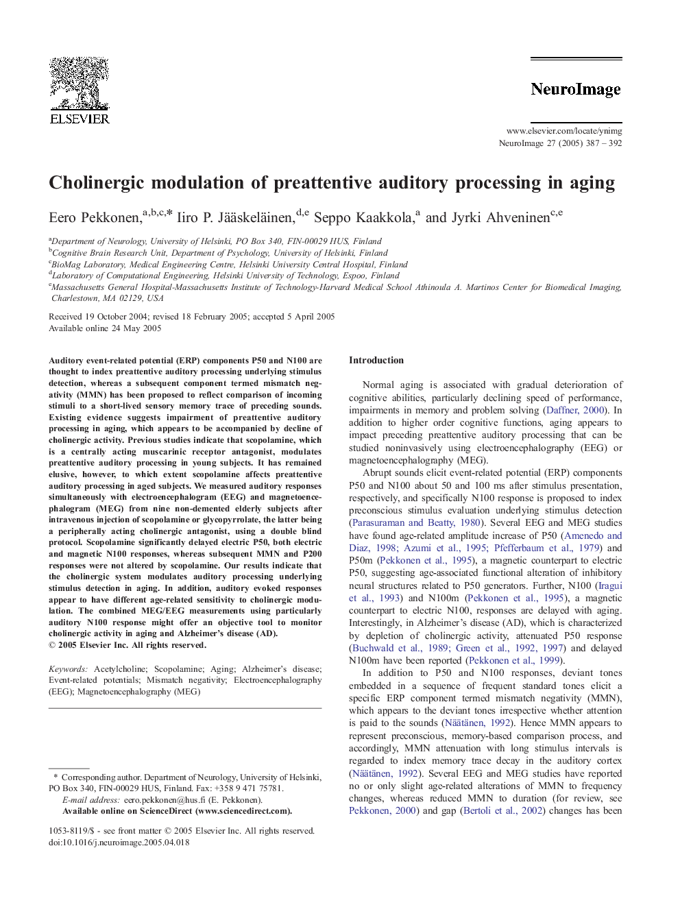 Cholinergic modulation of preattentive auditory processing in aging