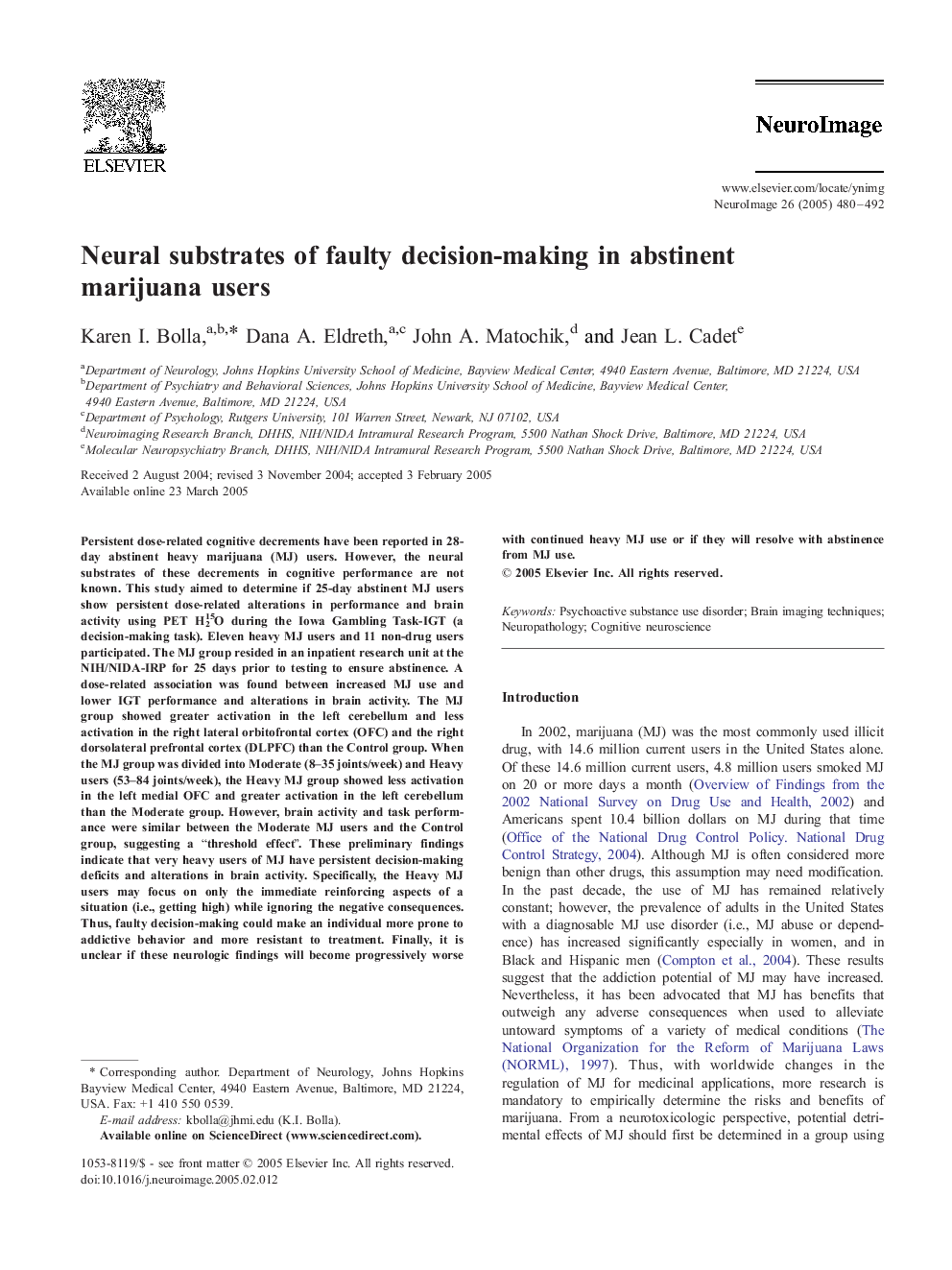 Neural substrates of faulty decision-making in abstinent marijuana users