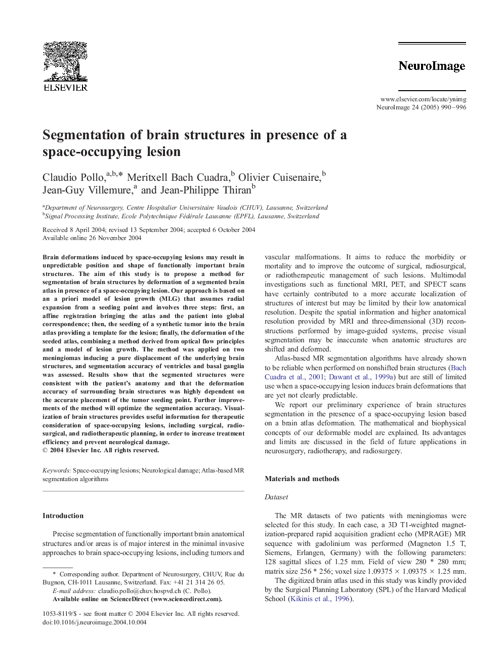 Segmentation of brain structures in presence of a space-occupying lesion