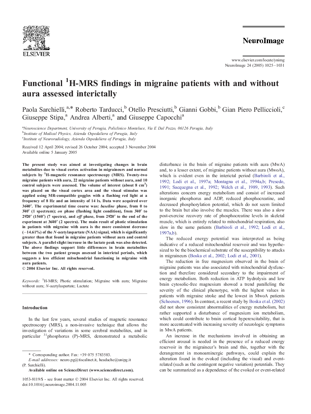 Functional 1H-MRS findings in migraine patients with and without aura assessed interictally