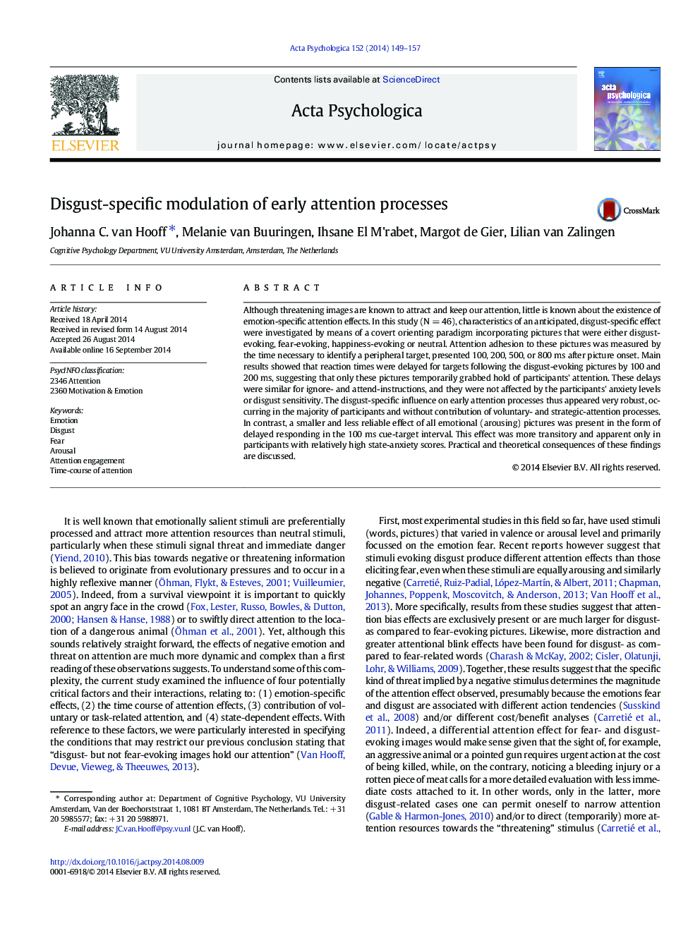 Disgust-specific modulation of early attention processes