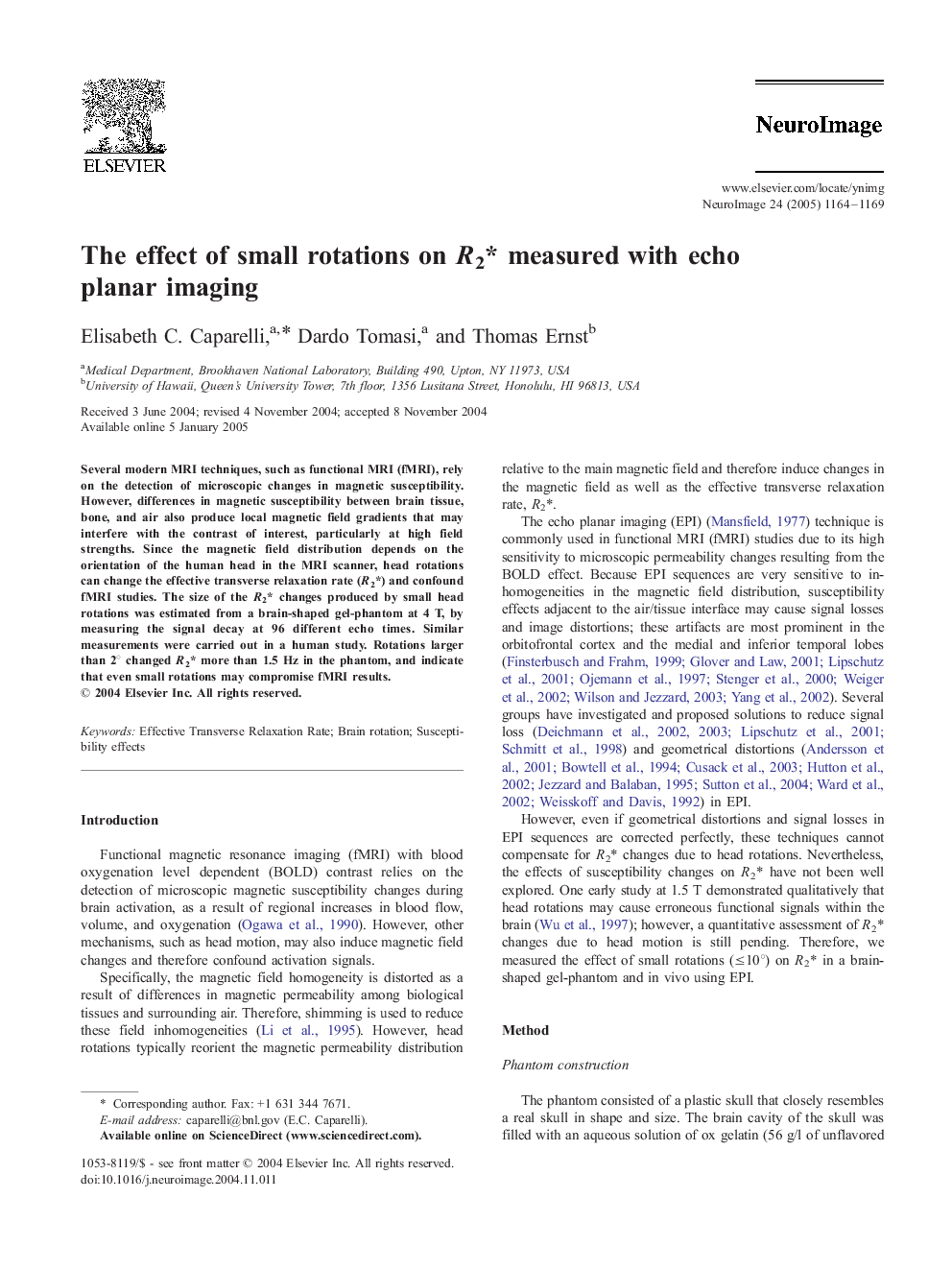 The effect of small rotations on R2* measured with echo planar imaging