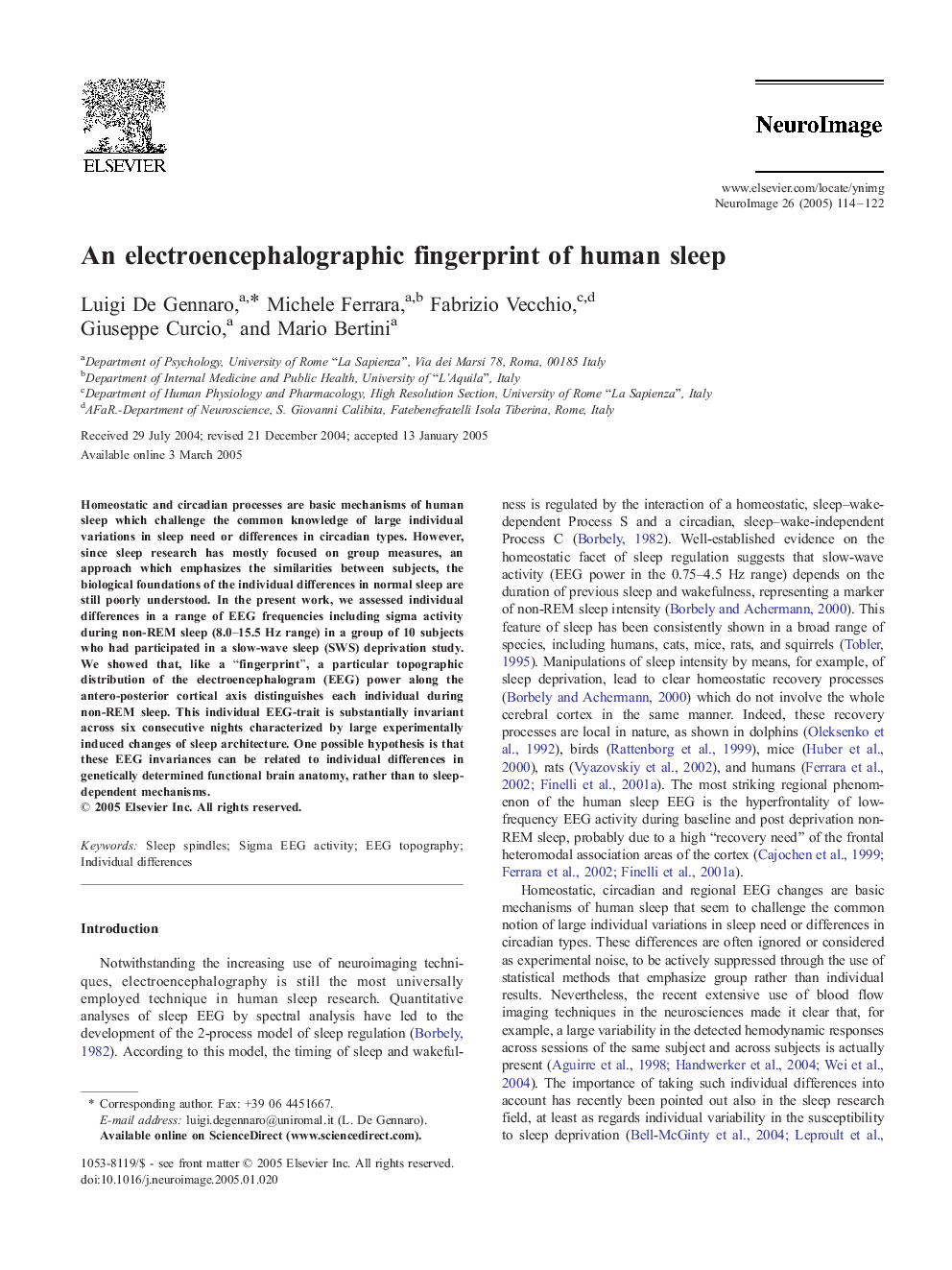 An electroencephalographic fingerprint of human sleep