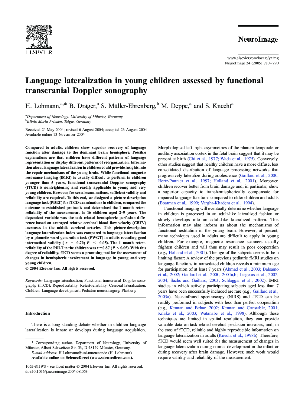 Language lateralization in young children assessed by functional transcranial Doppler sonography