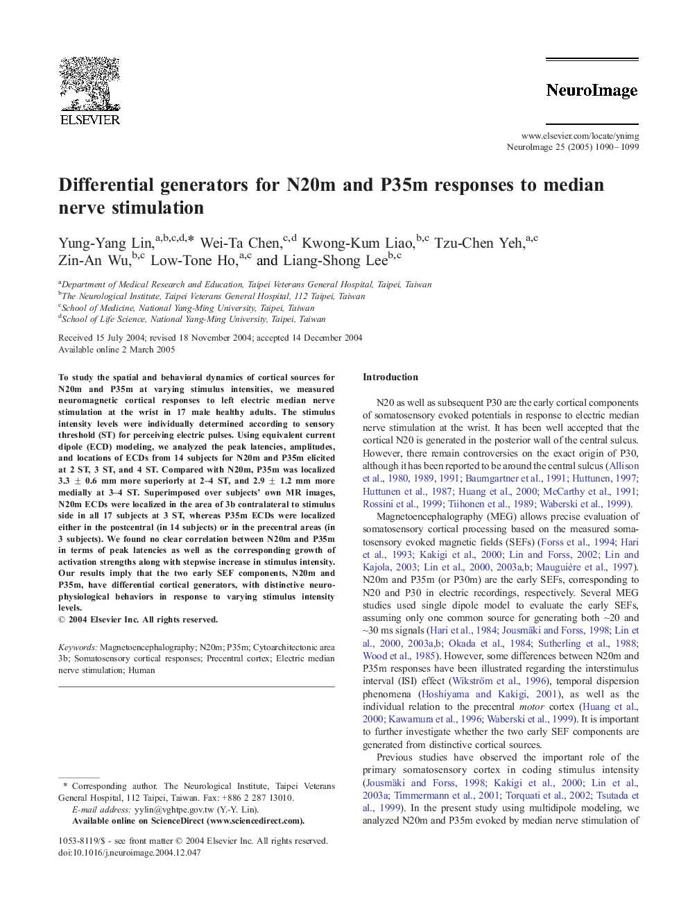 Differential generators for N20m and P35m responses to median nerve stimulation