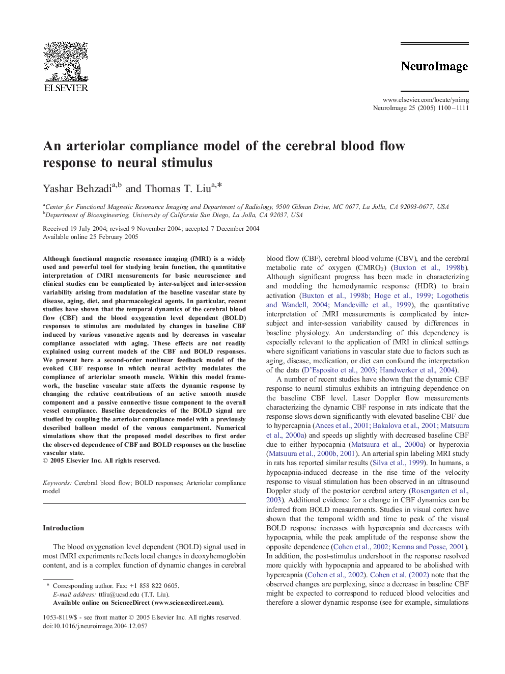 An arteriolar compliance model of the cerebral blood flow response to neural stimulus