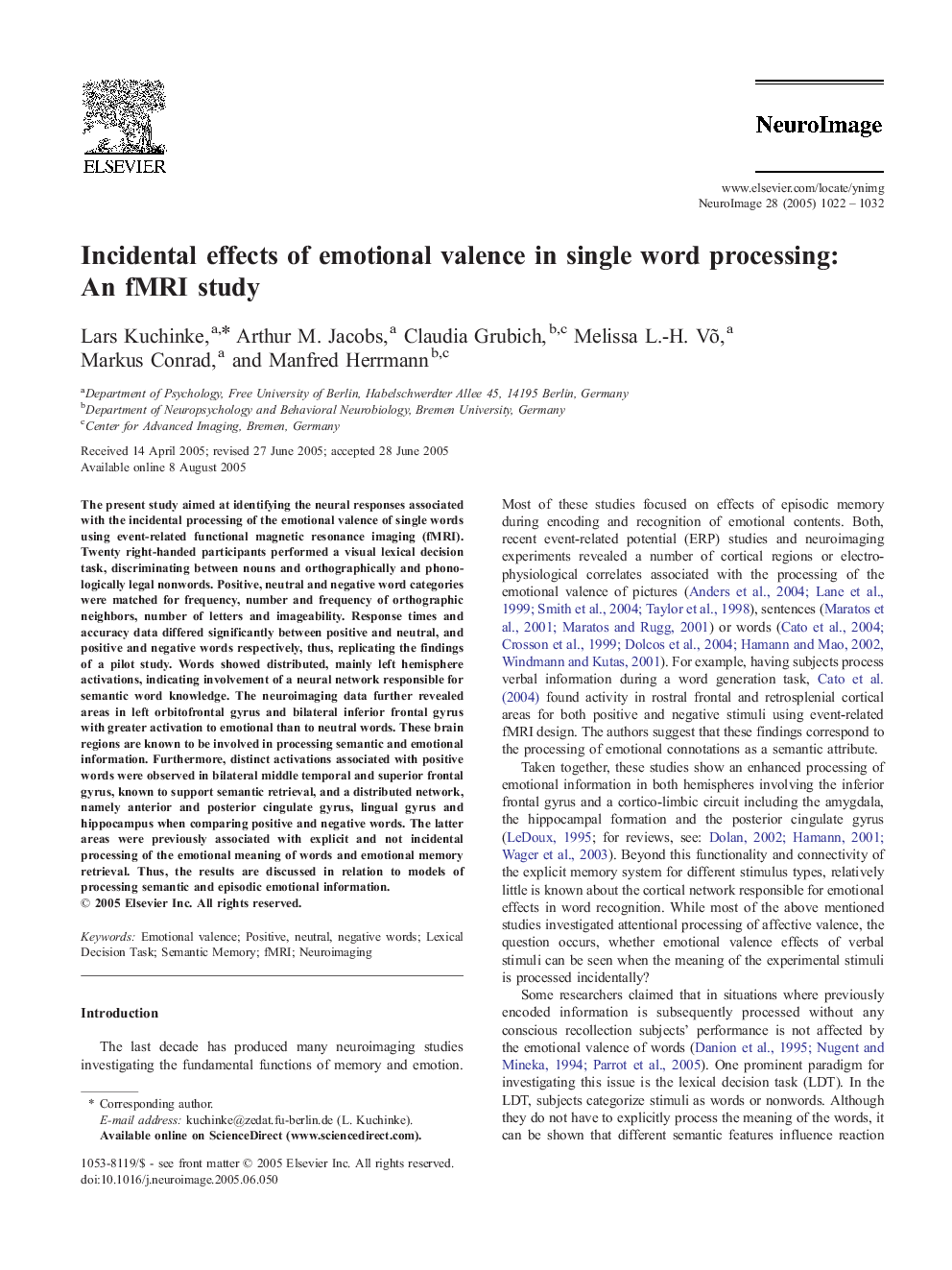 Incidental effects of emotional valence in single word processing: An fMRI study