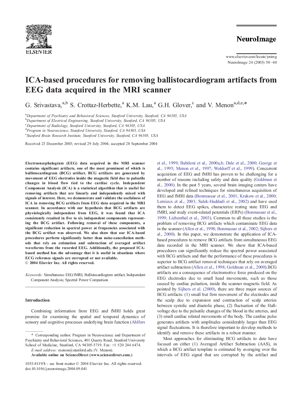 ICA-based procedures for removing ballistocardiogram artifacts from EEG data acquired in the MRI scanner