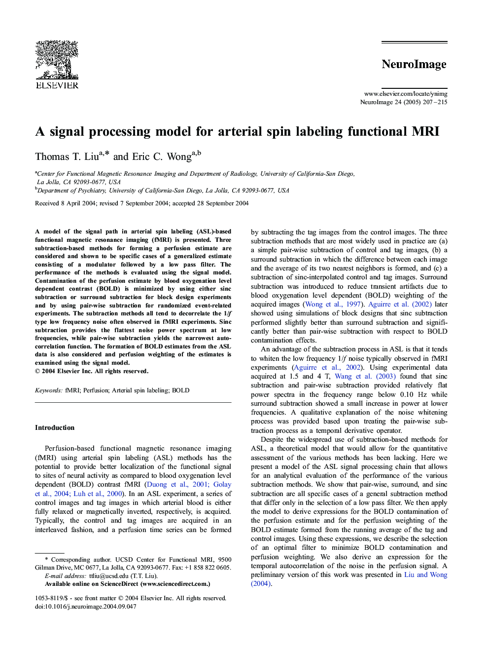 A signal processing model for arterial spin labeling functional MRI