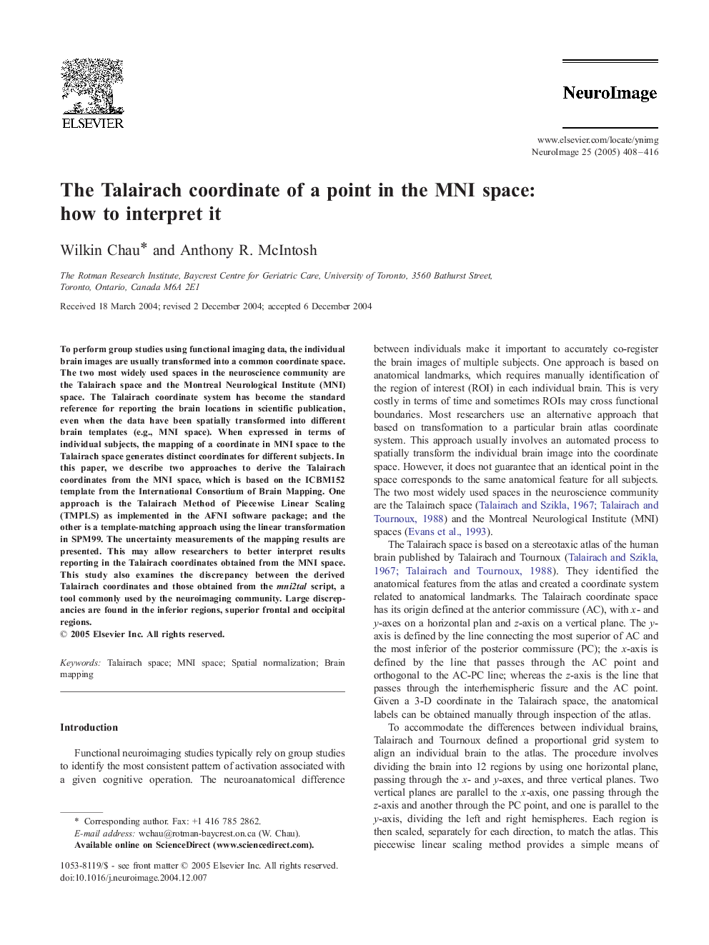 The Talairach coordinate of a point in the MNI space: how to interpret it