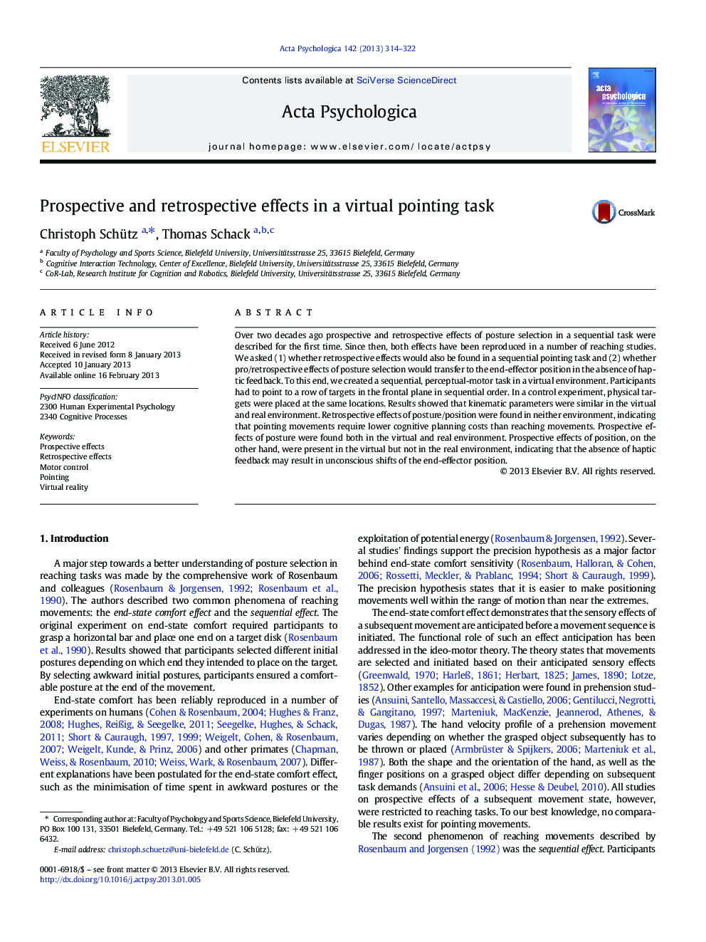 Prospective and retrospective effects in a virtual pointing task