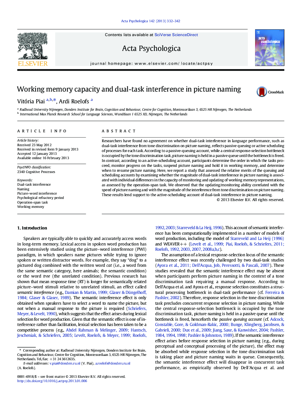 Working memory capacity and dual-task interference in picture naming