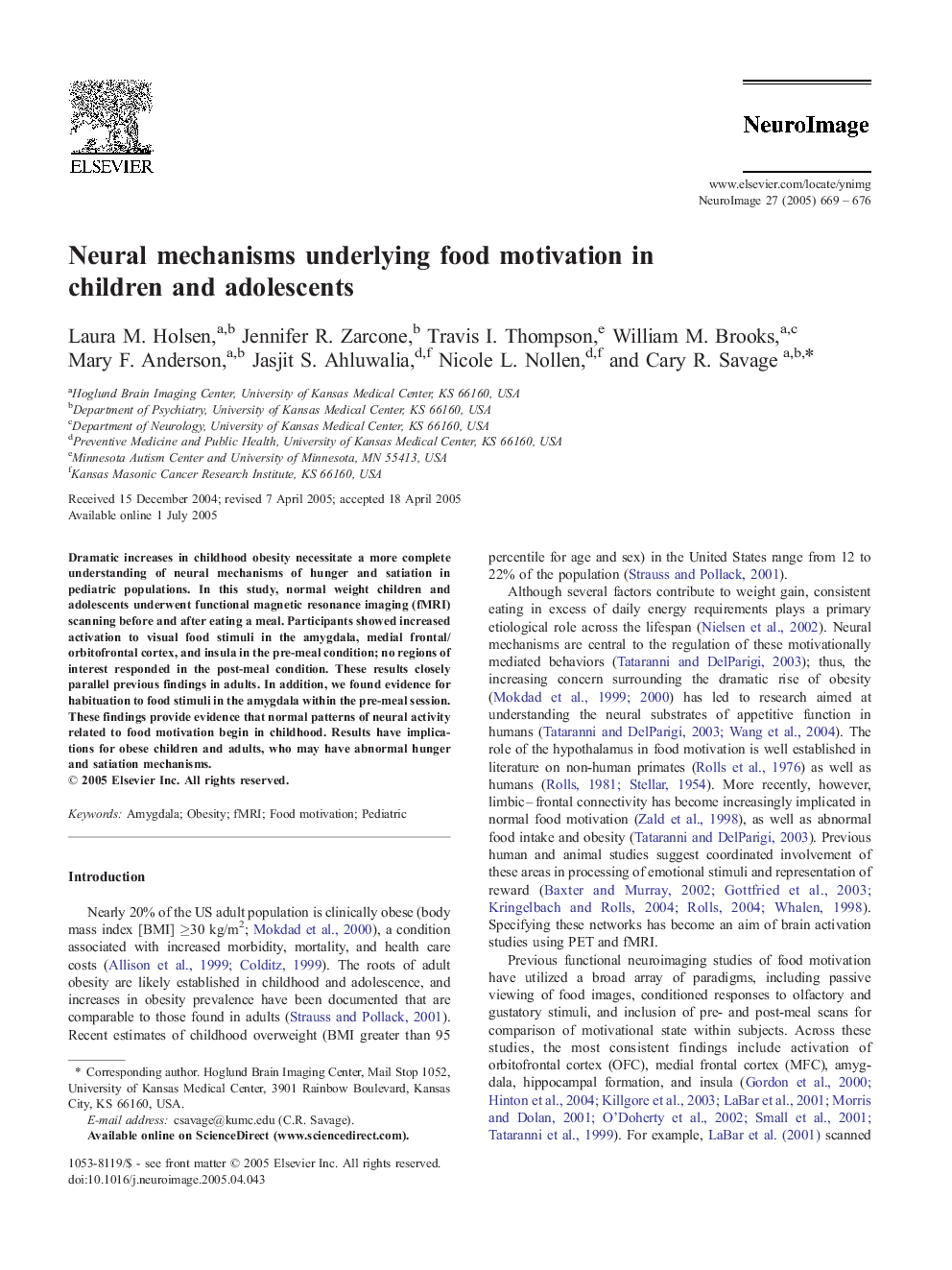 Neural mechanisms underlying food motivation in children and adolescents