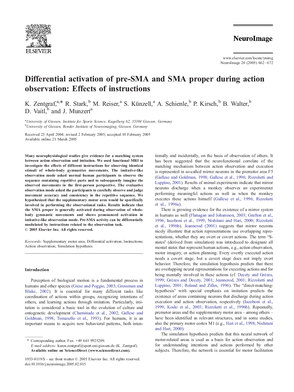 Differential activation of pre-SMA and SMA proper during action observation: Effects of instructions