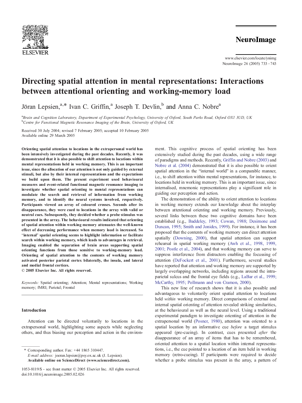 Directing spatial attention in mental representations: Interactions between attentional orienting and working-memory load