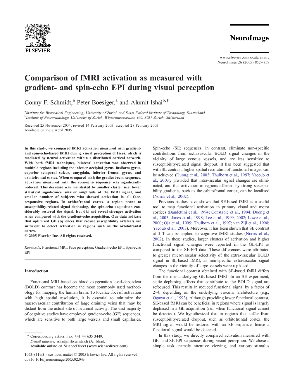 Comparison of fMRI activation as measured with gradient- and spin-echo EPI during visual perception