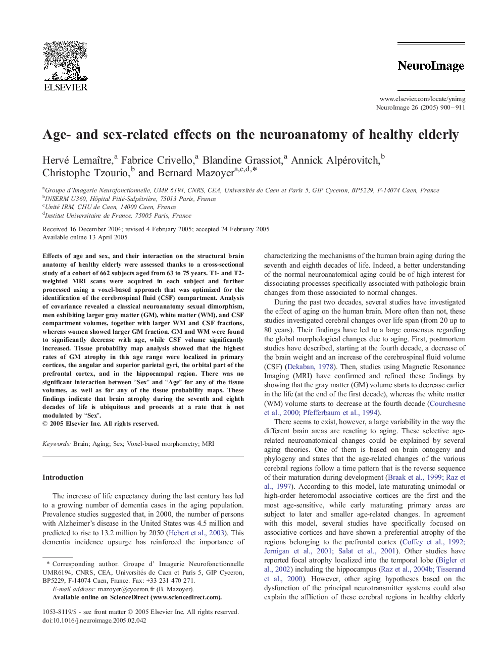 Age- and sex-related effects on the neuroanatomy of healthy elderly