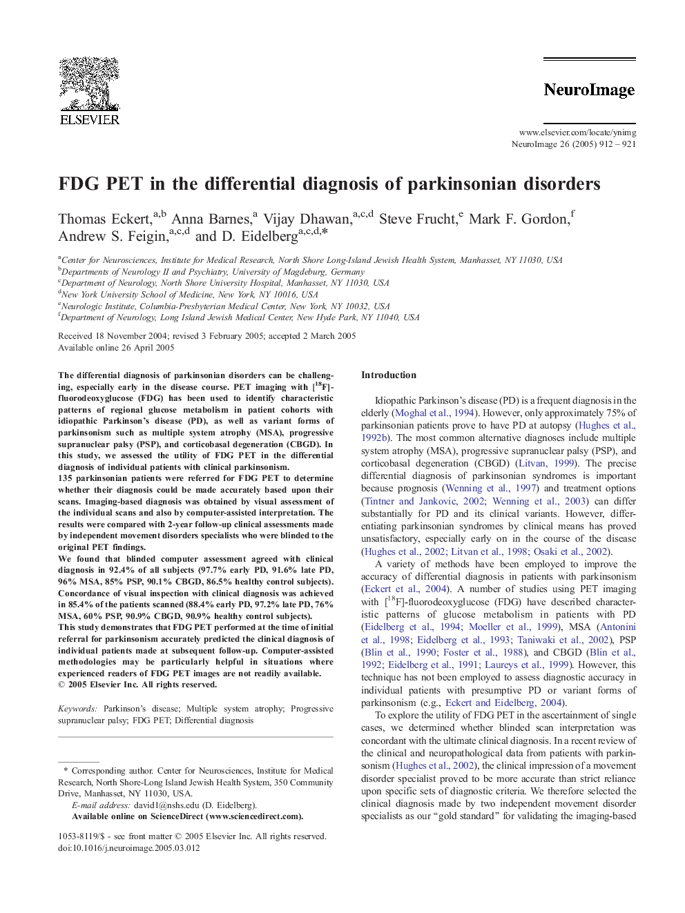 FDG PET in the differential diagnosis of parkinsonian disorders