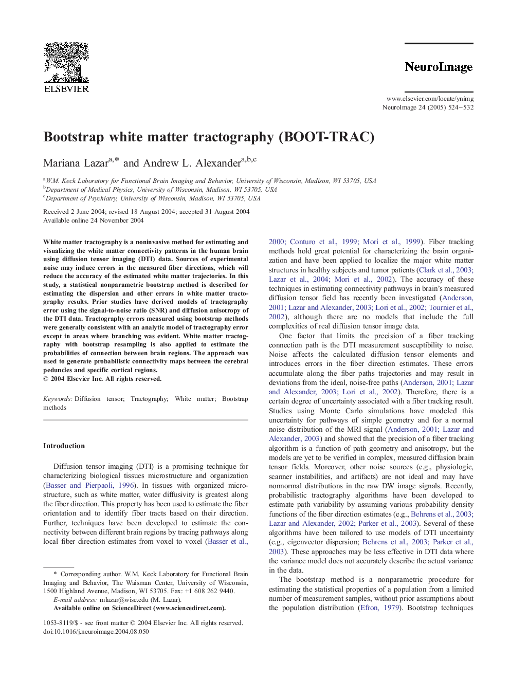 Bootstrap white matter tractography (BOOT-TRAC)